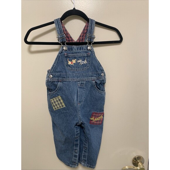 Vintage Baby Gap Jean Overalls Embroidered Dogs Cotton Size XL 18-24 Months Y2K - Picture 1 of 7